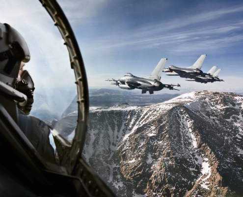 Fighter jets flying in the mountains