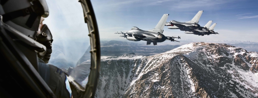 Fighter jets flying in the mountains