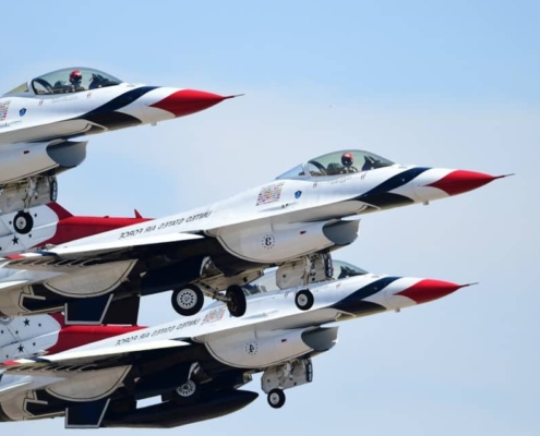 Three fighter jets taking off