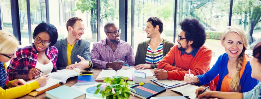 Group of employees enjoying working together
