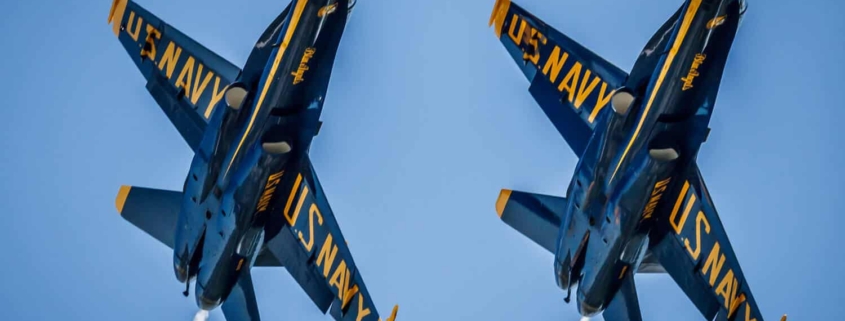 Two blue US Navy jets