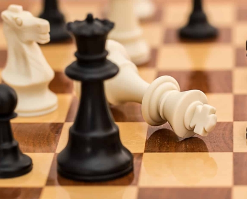 Chess pieces on a board