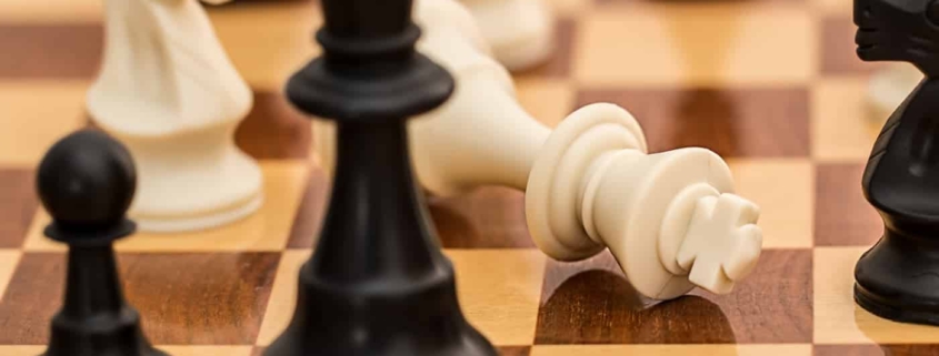 Chess pieces on a board