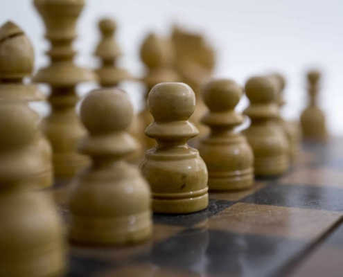 Chess pieces on a board