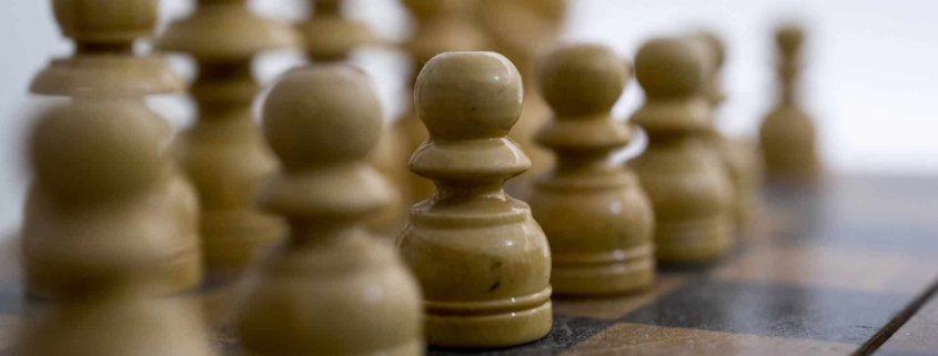 Chess pieces on a board