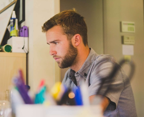 One man focused on his tasks