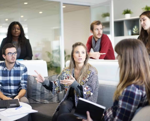Team engaging in a collaborative meeting