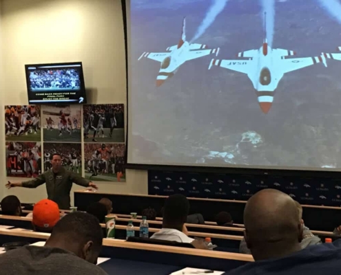 Afterburner presentation deck with clients watching