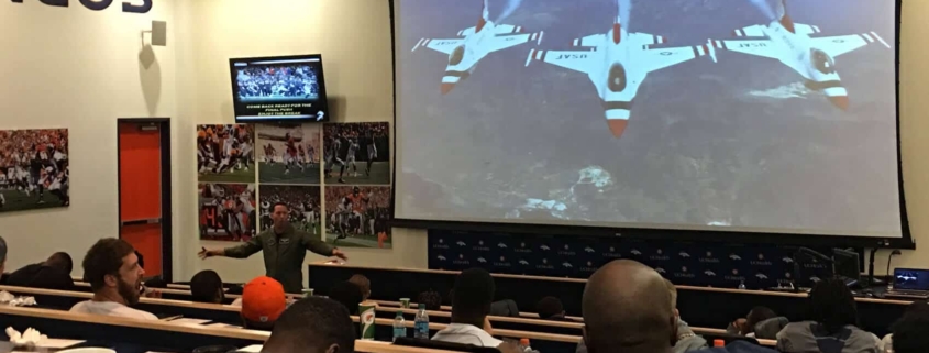 Afterburner presentation deck with clients watching