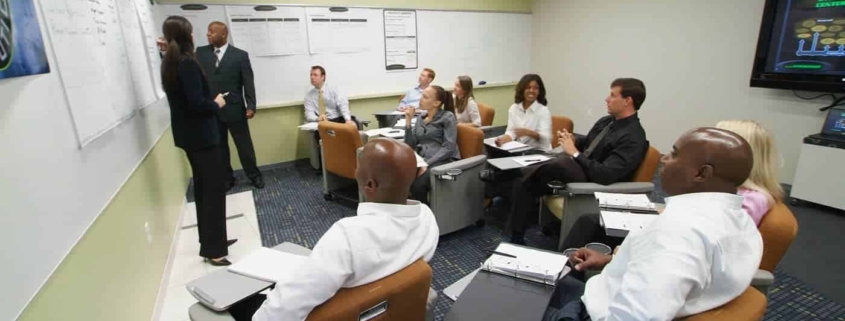 Group of employees working together in a conference room