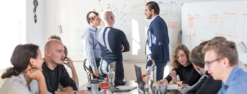 Team leaders brainstorming with employees