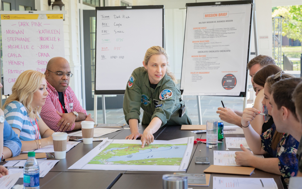 Front View Of Fighter Pilot Doing Presentation