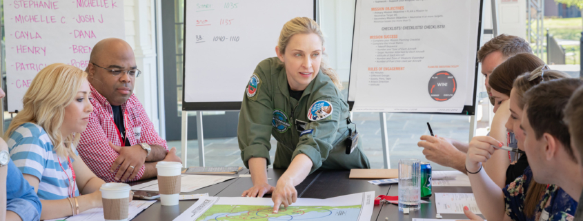 Front View Of Fighter Pilot Doing Presentation