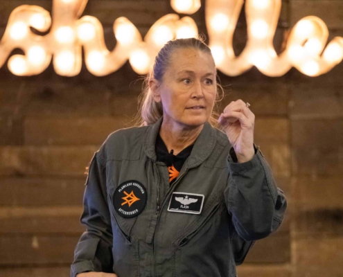 Fighter pilot, Bobbi "Flash" Doorenbos, on stage in Nashville