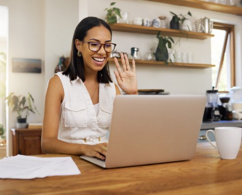 Laptop Webinar, Woman Or Video Conference Training On Online Zoom